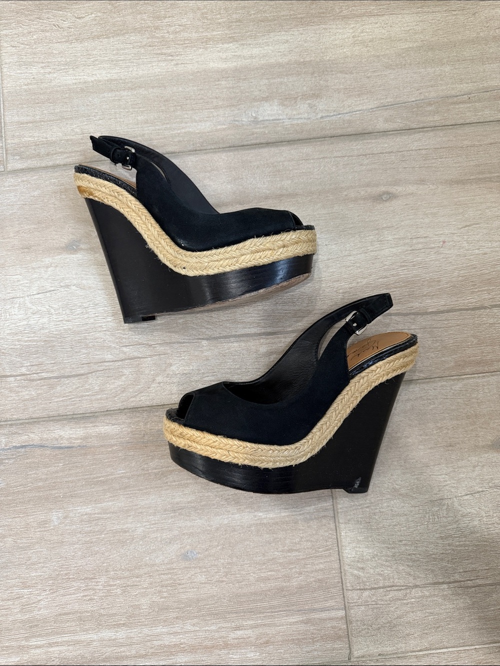 Badgley Mischka Black Espadrille Wedge Slingbacks